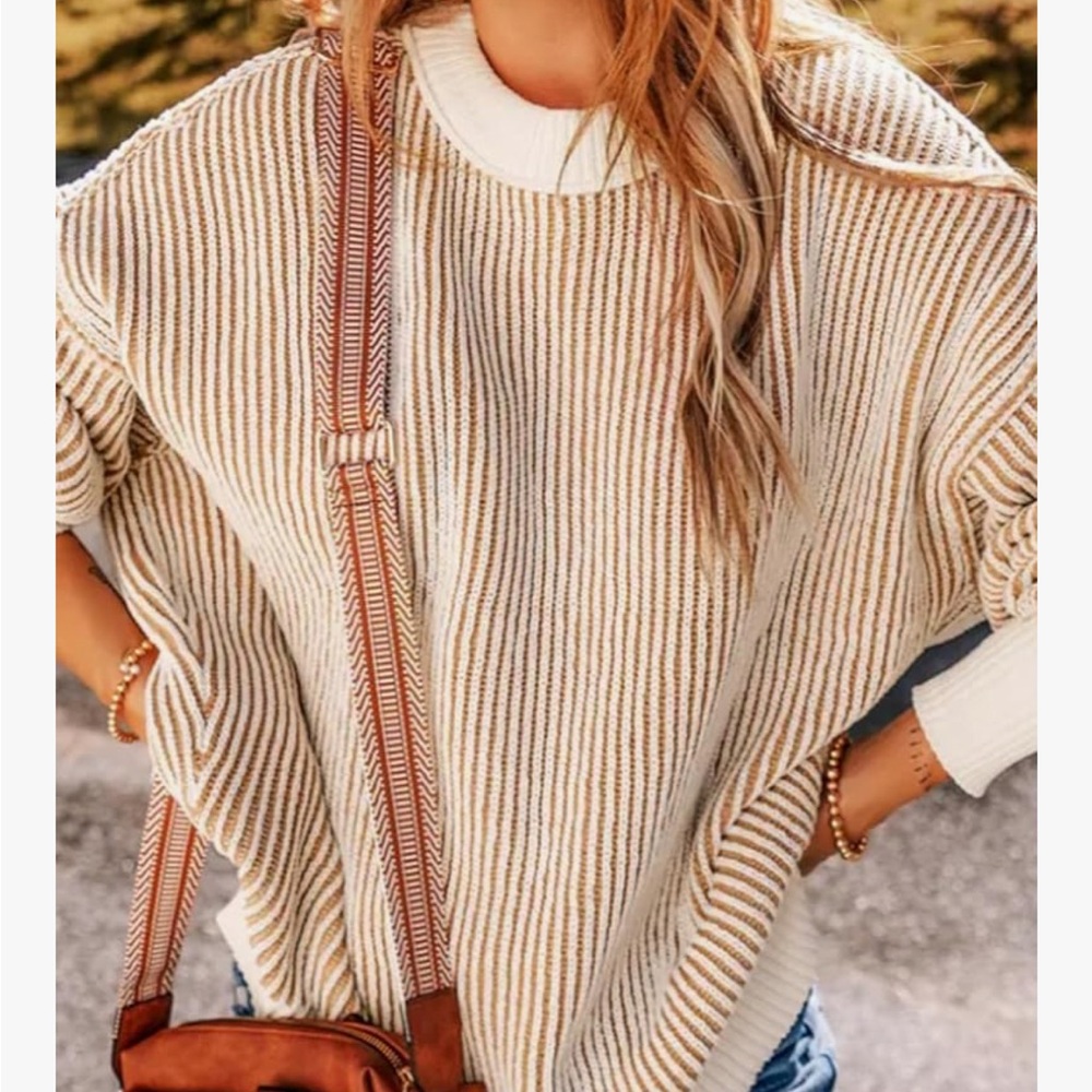 Striped Cream and Tan Sweater